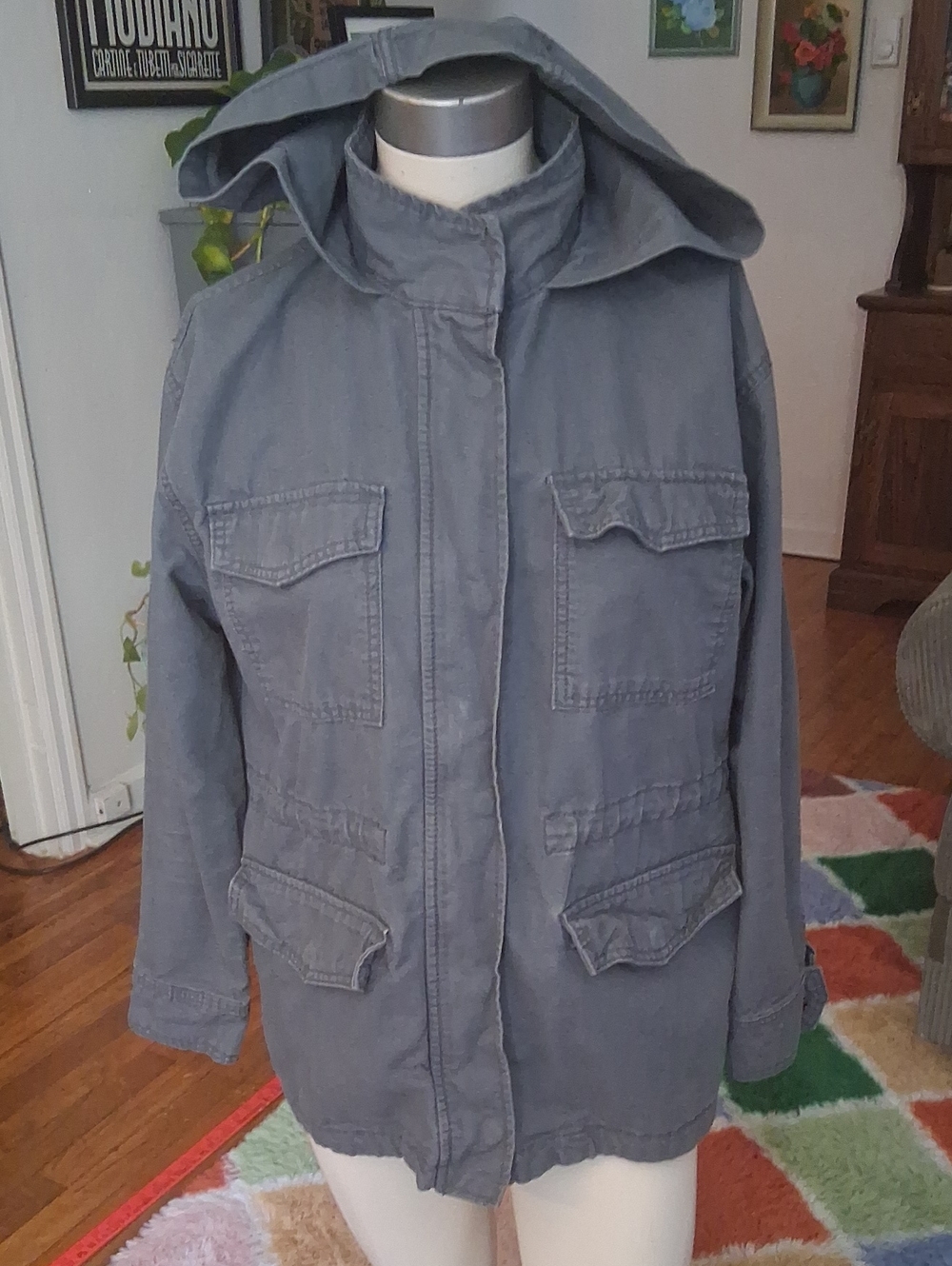 Universal Thread Hooded Blue-Gray Utility Jacket, Medium